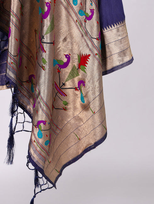 Weaving Zari Work Jacquard Silk With Paithani Dupatta